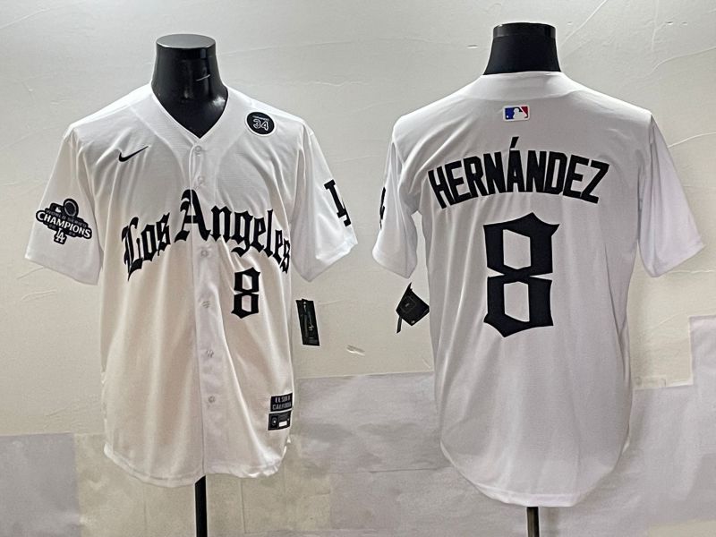 Men 2025 Los Angeles Dodgers #8 Hernandez White Five generations Joint Name Nike MLB Jersey style 5186->los angeles dodgers->MLB Jersey